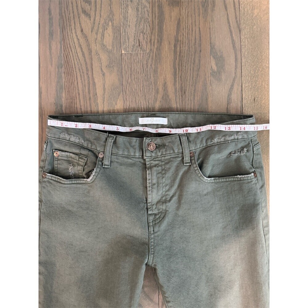 7 For All Mankind Jeans Womens 28 Olive Green Distressed Slim Straight - Picture 6 of 8